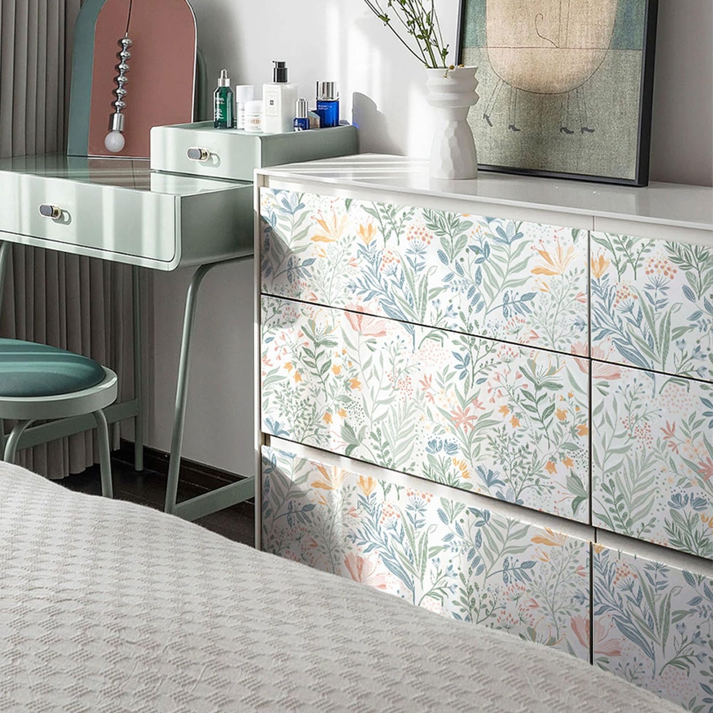 Fititem Floral Peel and Stick Wallpaper Floral Boho Contact Paper Flower Removable Self Adhesive Waterproof Wallpaper for Bathroom Bedroom Nursery Wildflower Botanical Contact Paper 17.3inW 197inL