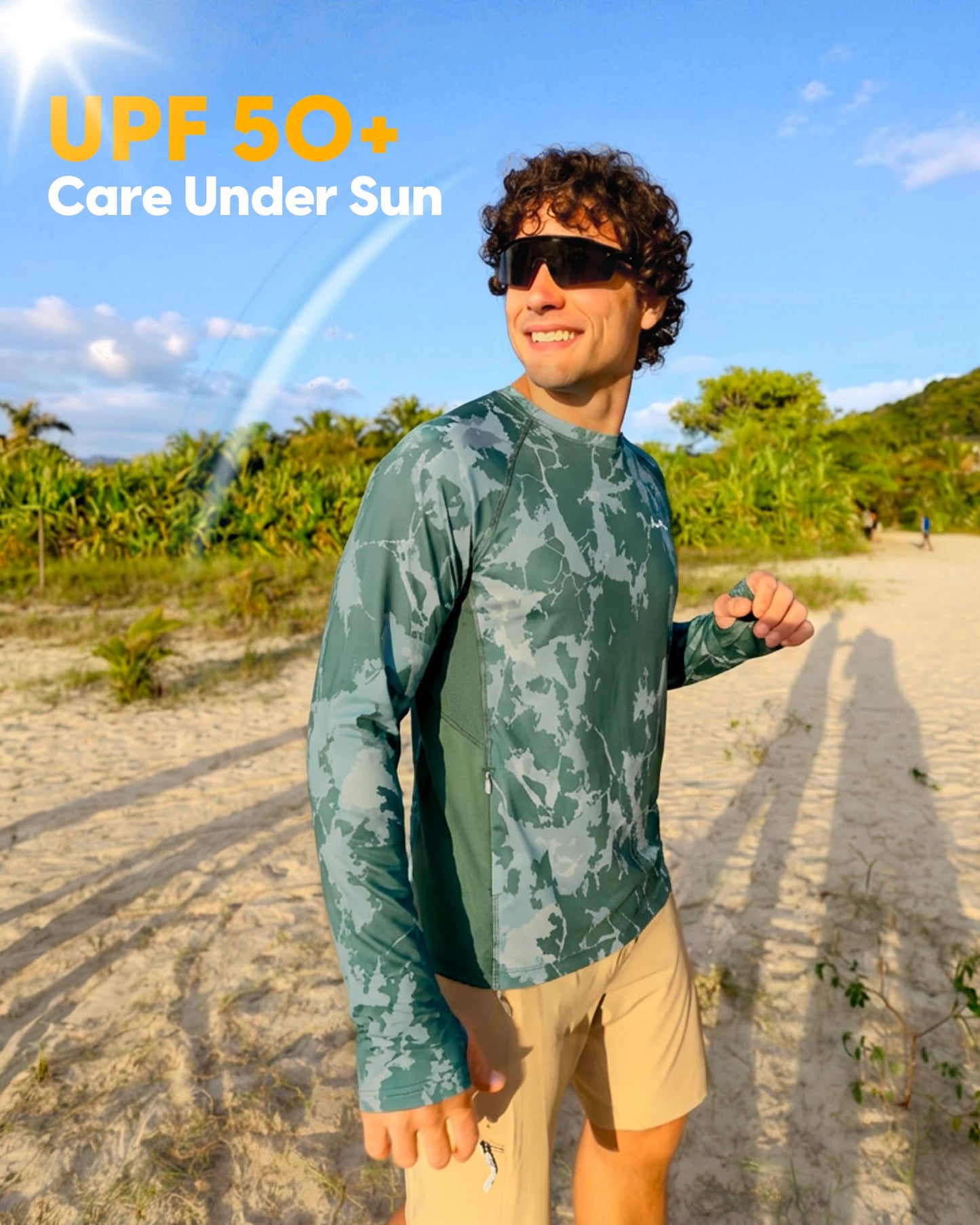 maamgic Mens Swim Shirts UPF 50 Stylish Long Sleeve Rash Guard Breathable