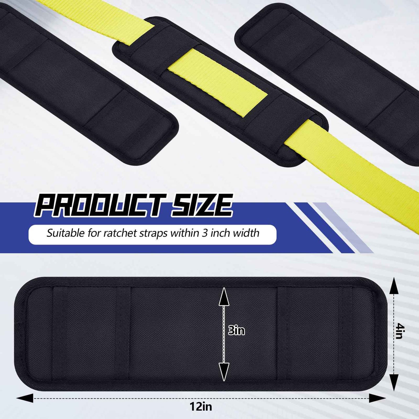 Seenelling 4 Pack Tie Down Strap Protector Sleeve Universal Protective Sleeves for Ratchet Straps Protective Strap Protector, Preventing Damage to Boat Trailers Kayaks Yacht Trucks, 4 x 12''(Black)
