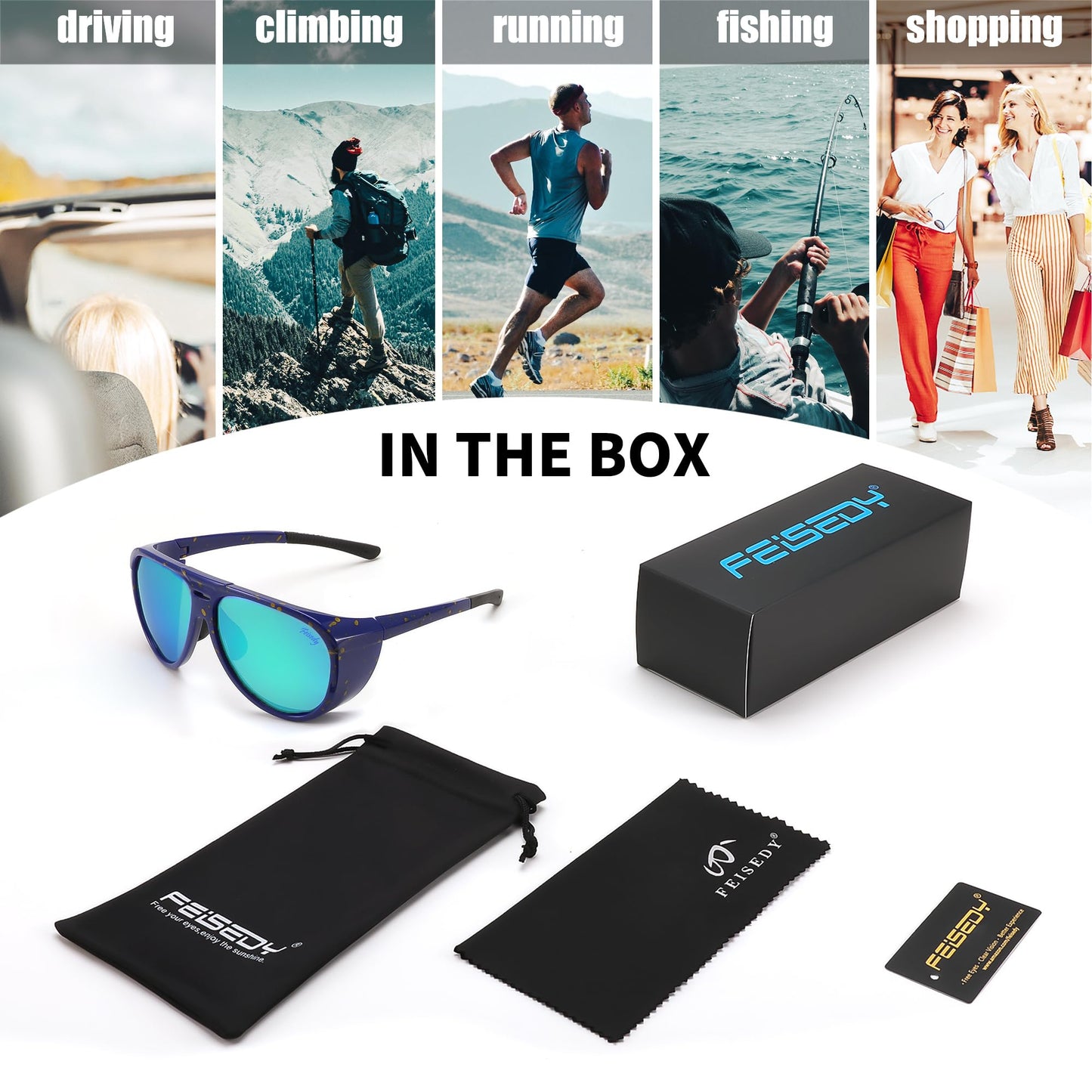 FEISEDY Polarized Aviator Sunglasses Men Women Oversized Round Steampunk Sunglasses Side Shield Goggles B0095