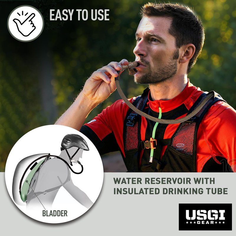 USGI GEAR Hydration Backpack 3L Water Bladder – Food-Grade Safe TPU Hydration Bladder with Leakproof Hose, Comfortable Sipping Spout – Hiking Water Bottle Ideal for Outdoors, Hunting, Fishing