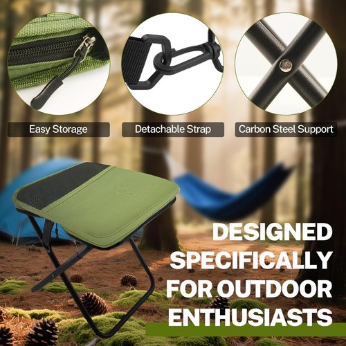 HGEKLIZV Portable Stool, Small Folding Stool for Adults, Ultralight Camping Stools for Hiking and Fishing (Green)