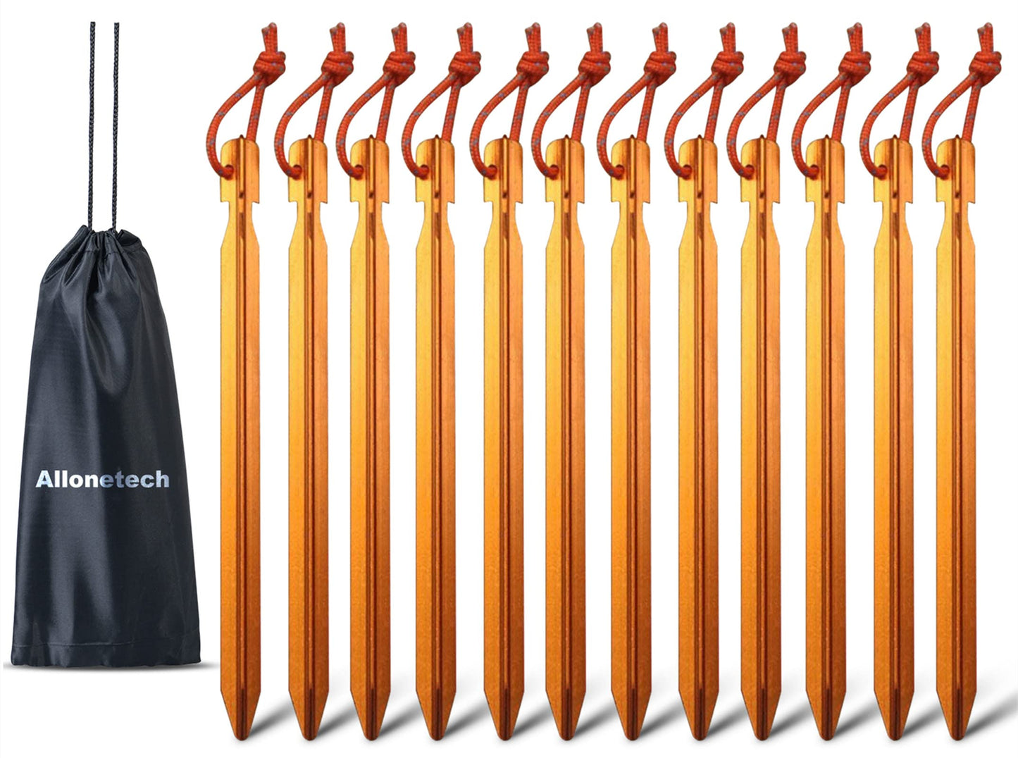 12 Pack Tent Stakes, 7075 Ground Metal Camping Aluminum Tent Pegs, Lightweight Tent Stakes Heavy Duty Spikes Camping Accessories, Orange
