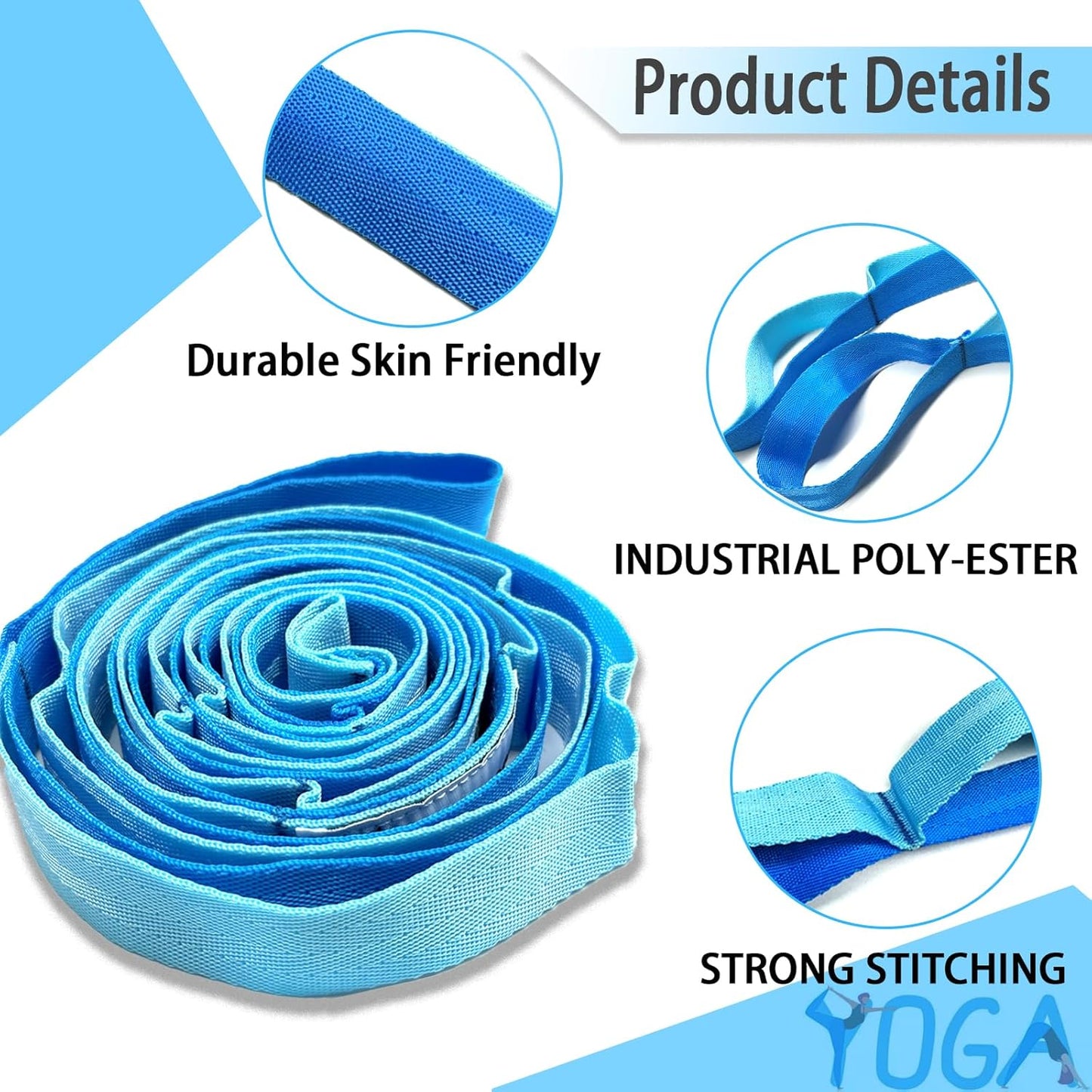 Skiennix Stretching Strap - Non-Elastic Yoga Strap with Loops for Physical Therapy | Includes Workout Guide