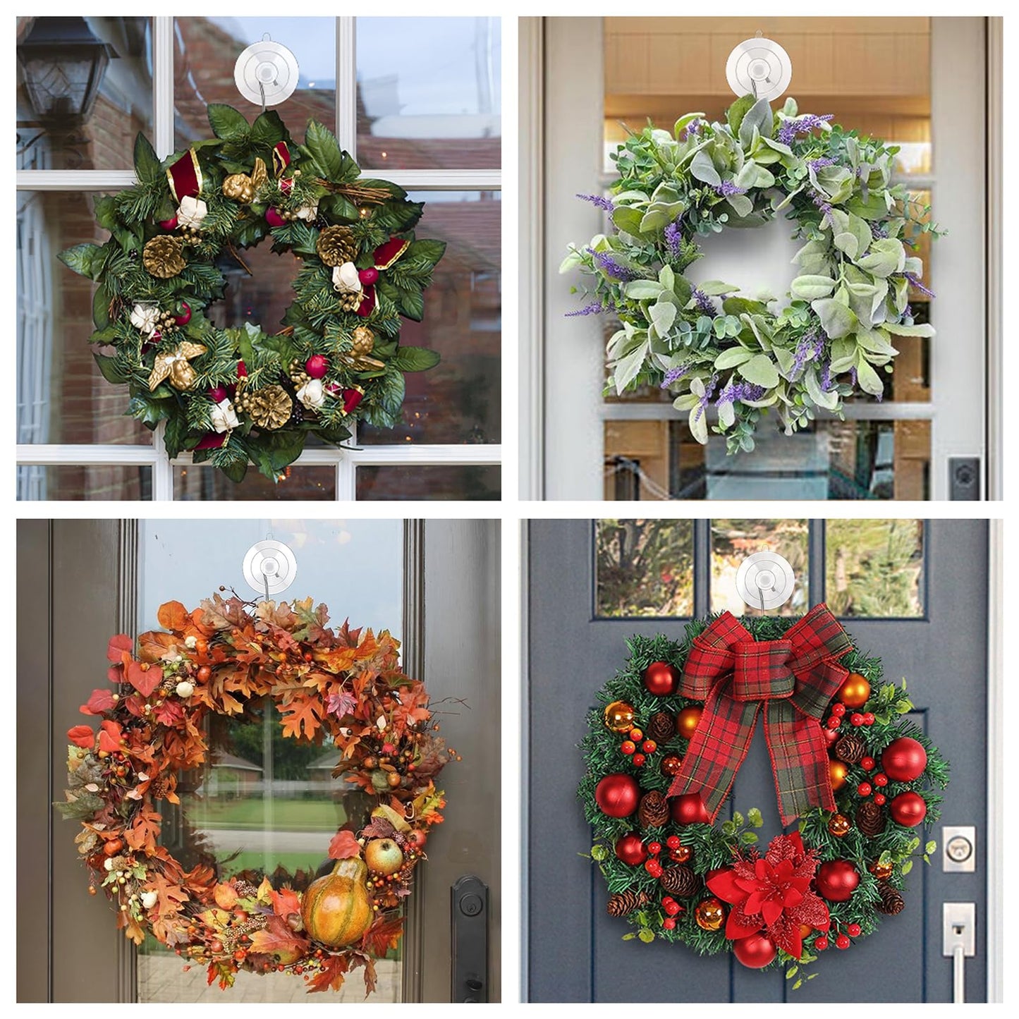 KORCCI Suction Cup Hooks 16Pack Assorted Size- 6 Small 8 Medium 2 Large, Clear Suction Cup, Stainless Steel Hook, No Trace, Reusable & Removable, for Tile, Glass, Window, Shower, Kitchen, Bathroom