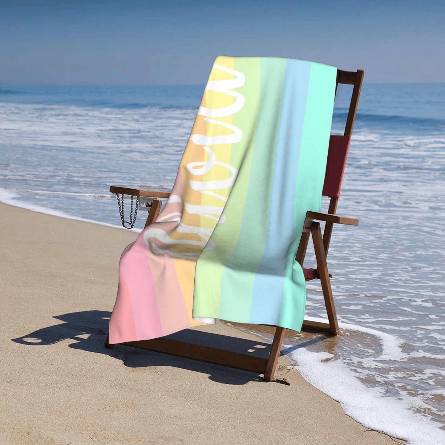 OHORTEB Personalized Beach Towels with Name - Print in USA -Custom Striped Swim Towel for Adults, Customized Sand Free Quick Dry Microfiber Pool Towel Gift for Her Him (Colorful Striped)
