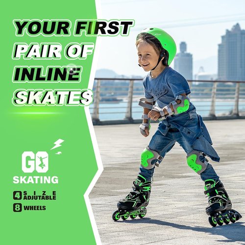 2PM SPORTS Torinx Green Adjustable Inline Skates - Fun Beginner Roller Skates for Kids & Adults