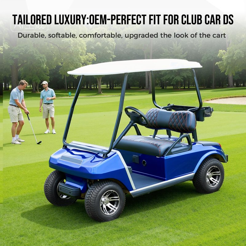 Tecoom Golf Cart Seat Covers Custom Fit for Club Car DS 1989-2000, OEM Vinyl Seat Protector Set, Waterproof Front and Back Seat Cushion Cover, No Stapler Required, Black Luxury Golf Cart Accessories