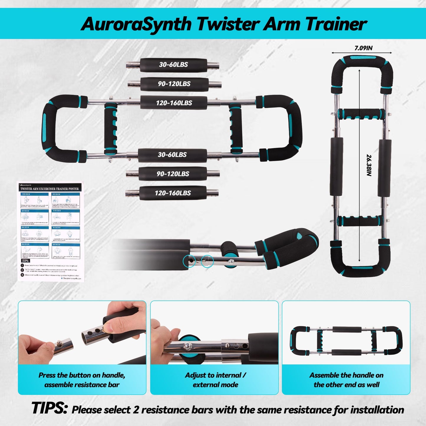 Twister Arm Trainer for Men & Women - Adjustable Hydraulic Power Twister, Upper Body Strength Training Equipment for Home Gym, Chest Expander, Biceps Workout Machine (Blue)