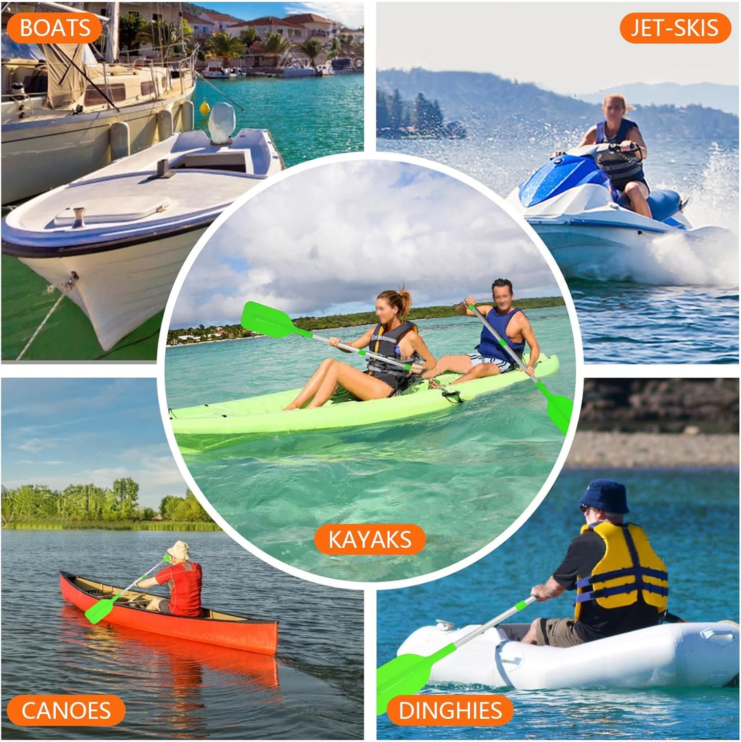 Skiennix Telescoping Collapsible Boat Paddle - Anti-Slip Aluminum Oars for Kids & Adults | 2-Pack, 6 Colors