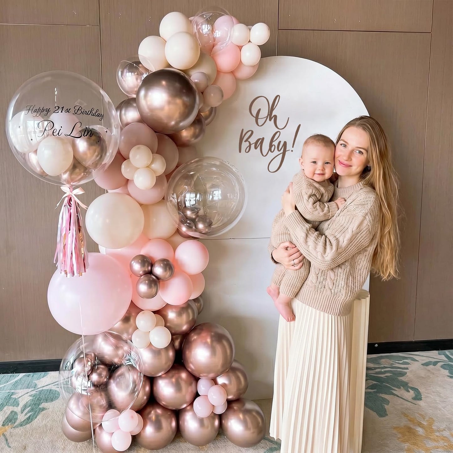 Dusty Pink Beige Balloon, 55 Packs 12 Inch Double Stuffed Retro Baby Pink and Metallic Rose Gold Balloons for Bridal Baby Shower Women Girls Boho Birthday Wedding Mother's Day Party Decorations