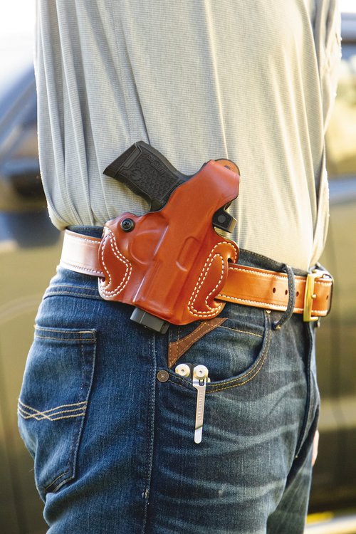 DeSantis Thumb Break Mini Slide OWB Holster - Leather Holster, Made to Fit Cocked & Locked Standard 1911 3""-5"" Models from COLT, S&W, SIG SAUER, Kimber, Springfield & Others - Right Hand Draw, Black