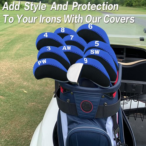 Golf Club Covers Set for Irons Neoprene Iron Head Cover Club Protector 10Pcs with/Without Top Window Accessories for Men Women (Blue(Without Top Window))