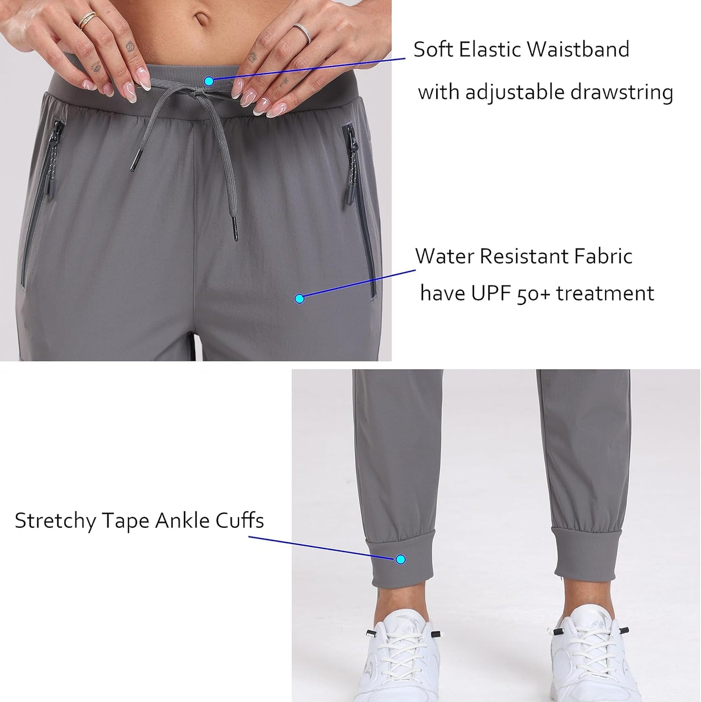 Oalka Women's Cargo Hiking Pants - Lightweight Quick-Dry Travel Joggers with Pockets