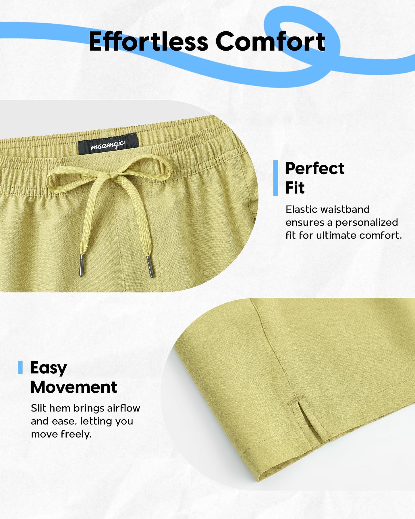 maamgic Mens Swim Trunks 9" Unlined Quick Dry Board Shorts with Zipper Pockets, 4-Way Stretch Bathing Suits for Beach, Vacation, Cruise，Yellowish-Green Medium