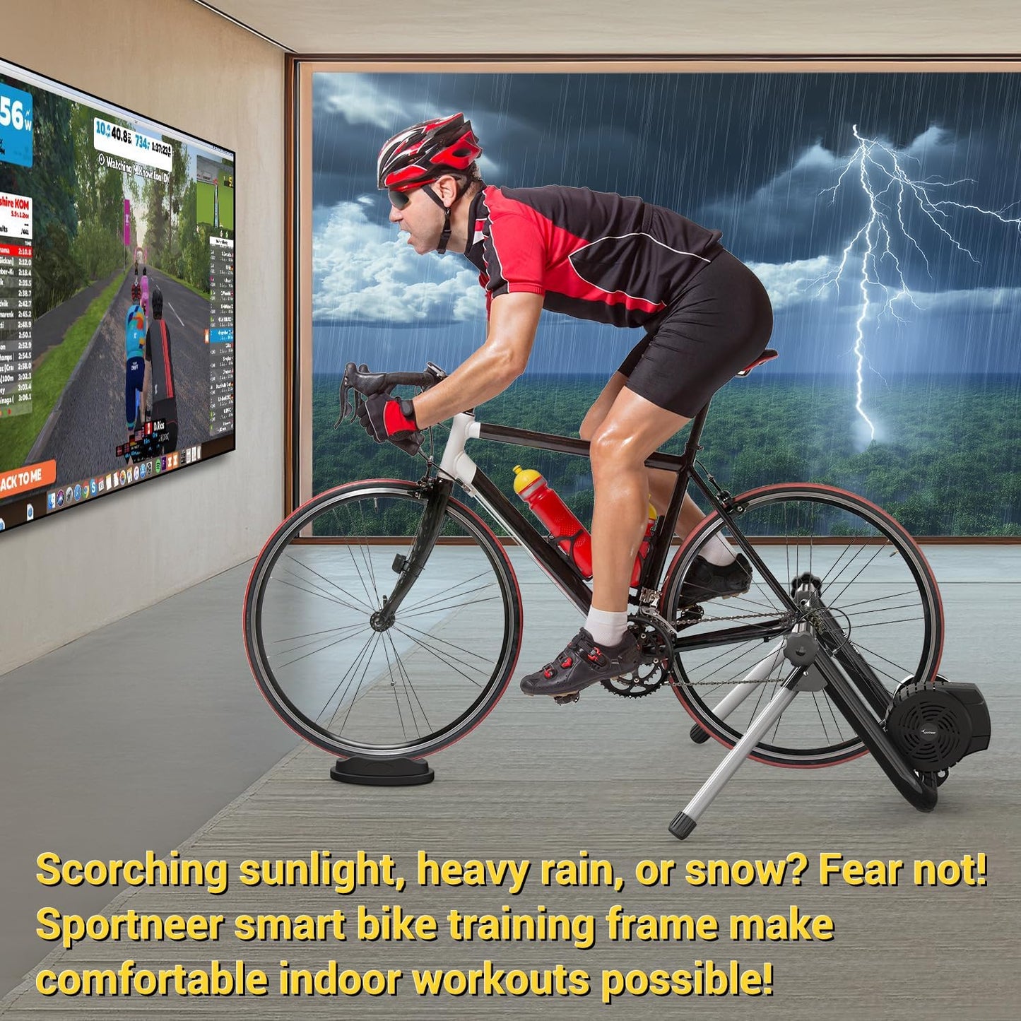 Sportneer Smart Bike Trainer Stand - Compatible with 26-29" & 700C Wheels | Bluetooth 4.0 & ANT+ for Zwift, Rouvy AR