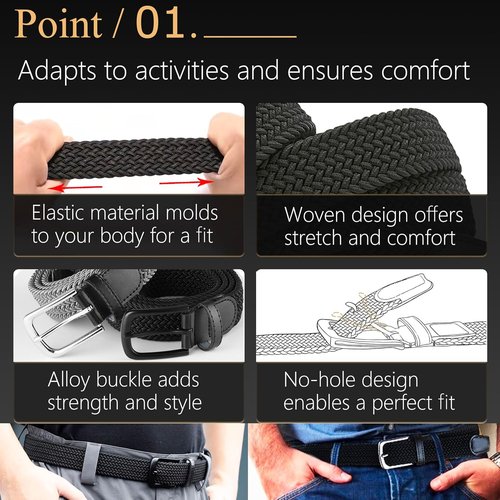 JIFANPAUL Elastic Braided Belt - Stretchable Adjustable Web Belt for Men & Women | Perfect for Work & Casual Wear