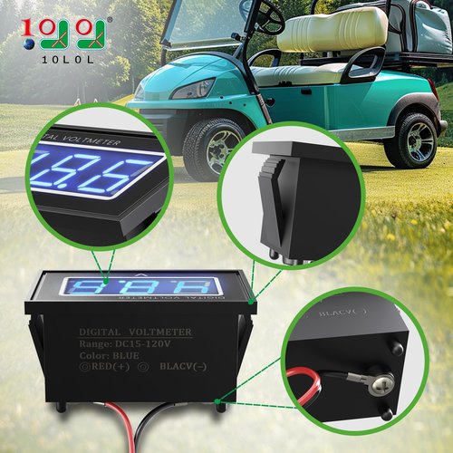 10L0L Golf Cart Battery Blue Digital Voltmeter 15-120V with LED Volt Gauge DC15-120V Fits for Yamaha EZGO Club Car,Waterproof Digital Voltage Meter
