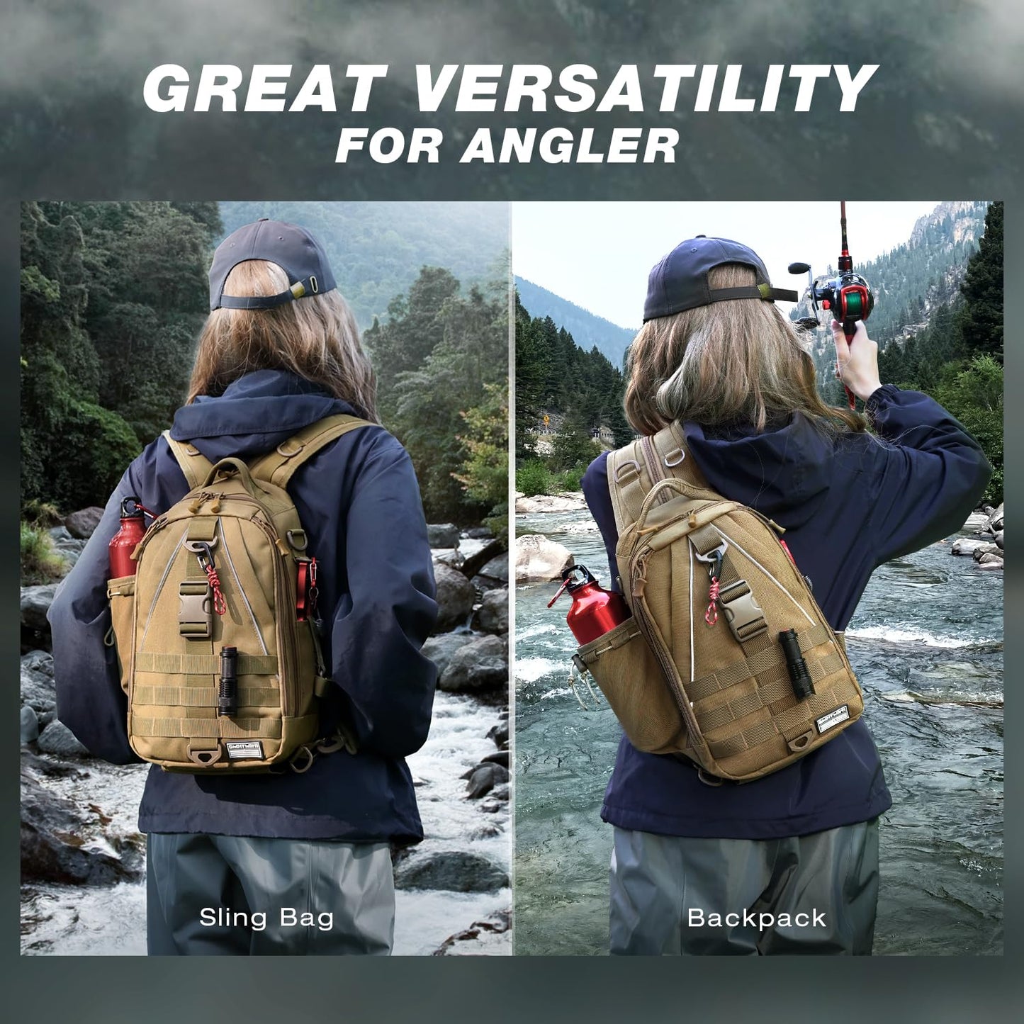 Ghosthorn Fishing Backpack with Rod Holder, Tackle Storage Bag Lightweight