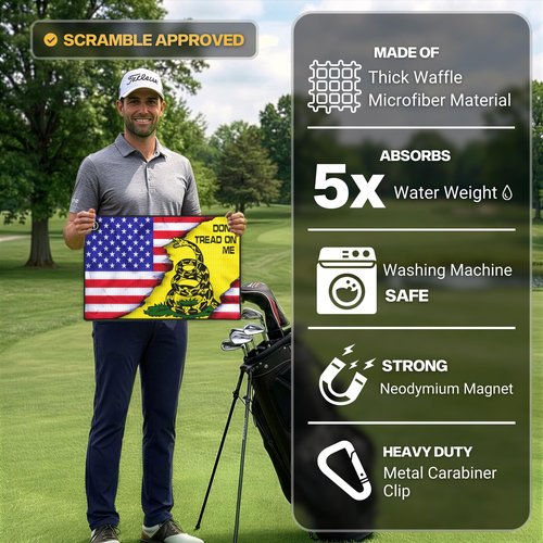 Fore Supply Golf Towel with Magnet - Premium Absorbent Microfiber Towel with Clip - 24"x16" - for Cart, Club or Bag - Golf Rag, Accessories & Golfing Gear - Waffle Weave Pattern (Tread USA)