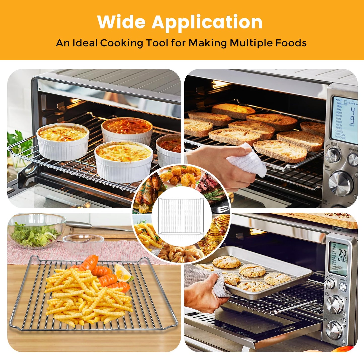 GWY Smart Oven Rack for Breville Air Fryer Countertop Oven BOV900BSS, 16''*12'' Stainless Steel Air Fryer Accessories Replacement Parts Roasting Steamer Grill Racks Baking Tray, Dishwasher safe