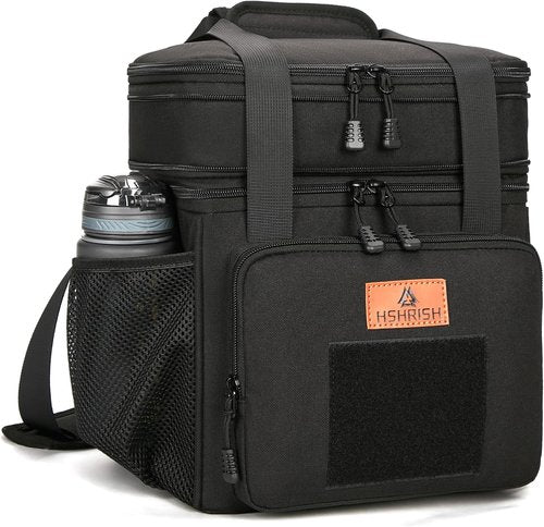 HSHRISH Expandable Large Tactical Lunch Box for Adults, Durable Insulated Lunch Bag with Shoulder Strap, Soft Cooler Bag for Men Work Outdoor Picnic Trips, 20 Can/16 L, Black