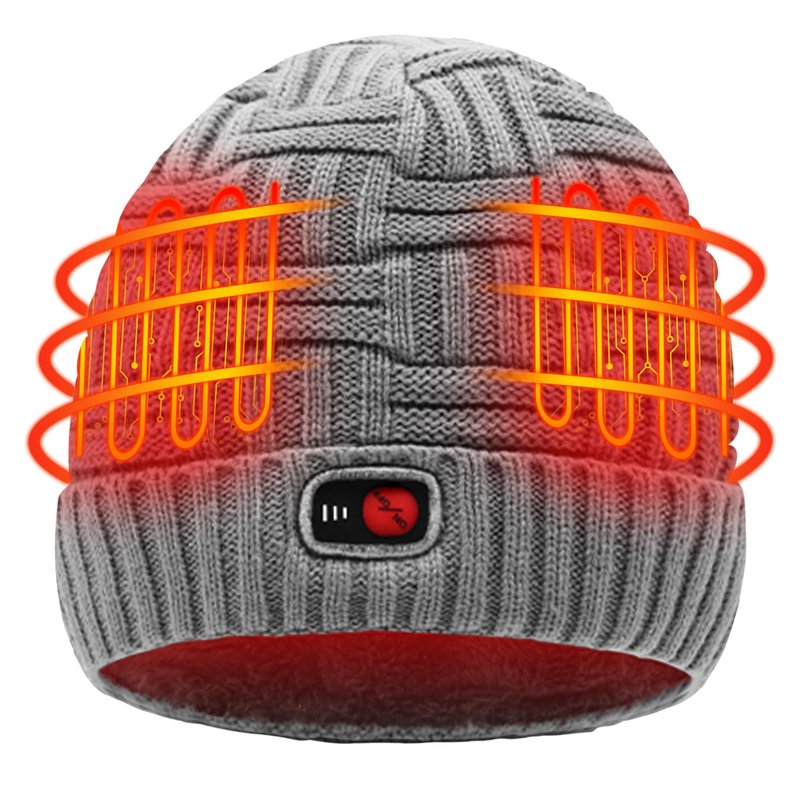 SVPRO Men Women Rechargeable Electric Heated Hat Winter Warm Hat Battery Heating Beanies with 3 Temperature Settings,Heated Beanie Skull Cap Hat Work Up to 3-7H Grey
