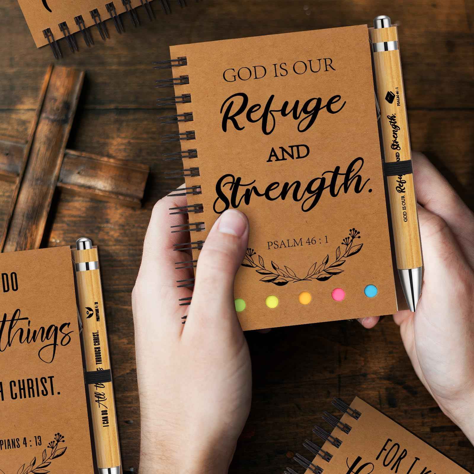 Spakon 60 Pcs/ 30 Set Christmas Christian Gifts Bulk Bible Notebooks with Sticky Notes Ballpoint Pen Prayer Journals for Men Women Church Employee Pastor Appreciation VBS Inspiration Gifts(Kraft)