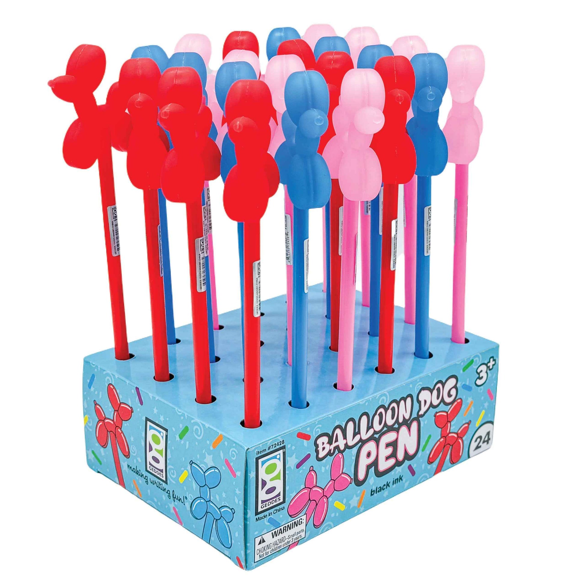 Raymond Geddes Balloon Dog Pen (Pack of 24) - Colorful Pens for Kids with Cute 2" Balloon Dog Toppers - Perfect Kids Party Favors and Gifts