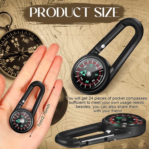 Kanayu Magnetic Compass Keychain Small Pocket Mini Compass Survival Hiking for Adults Camping Backpacking Accessory(24 Pcs)