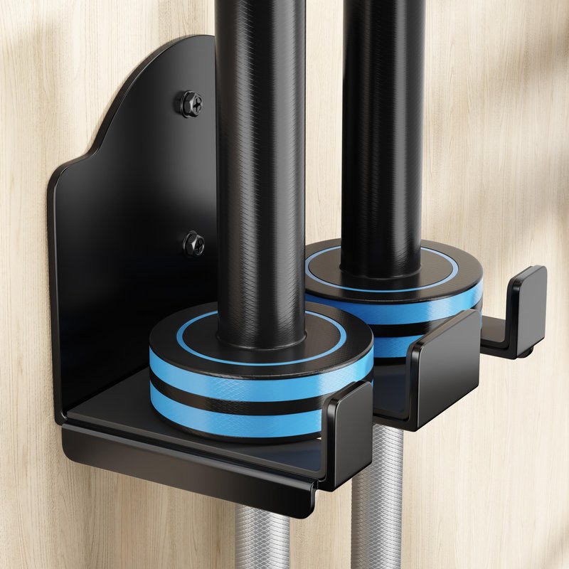 Olympic Barbell Wall Rack Holder - Heavy Duty 132lbs Weight Storage Mount with EVA Pads, Fits Wood Brick Concrete Walls, Space Saving Home Gym Equipment Organizer, 2 hook