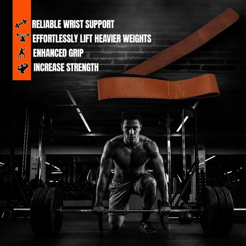 Genuine Leather Lifting Straps, Wrist Assistance for Heavy Pulls, Weightlifting Bodybuilding, Gym, Fitness Accessories, Strength Training, Powerlifting, & Deadlifts (Leather/Strap-Black, Leather/Black)