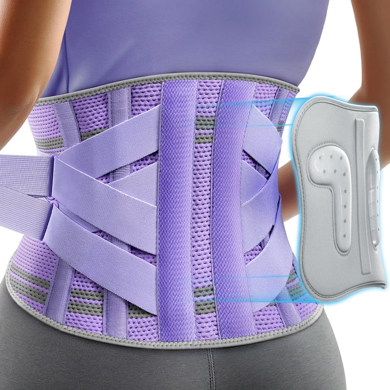 Rakiie Back Brace for Lower Back Pain Women with 9X Support System, Ergonomic Lumbar Support for Pain Relief, Breathable Mesh Design with 3D Silicone Pad for Sciatica, Purple Size M (Waist: 32.3"-39.8")
