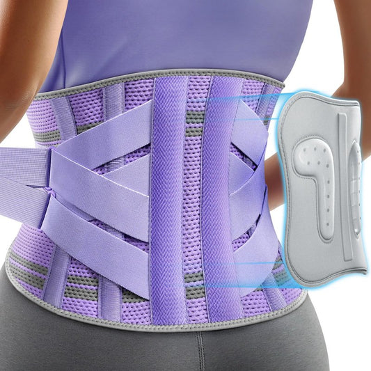 Rakiie Back Brace for Lower Back Pain Women with 9X Support System, Ergonomic Lumbar Support for Pain Relief, Breathable Mesh Design with 3D Silicone Pad for Sciatica, Purple Size M (Waist: 32.3"-39.8")