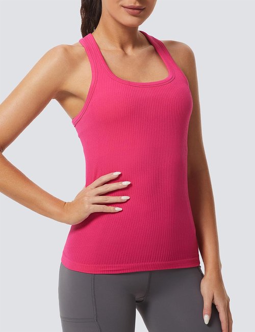 MathCat Athletic Workout Tank Tops - Seamless Racerback Yoga Tops with Built-In Bra | Ribbed Design