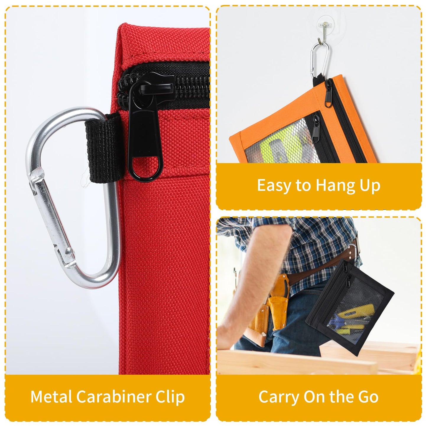 OTraki 4 Pack Tool Pouch Zipper Bag Oxford Small Tool Bag Multipurpose Storage pouch Clear Utility Bag Heavy Duty Flat Bottom Tool Organizers and Storage bag with YKK Zipper