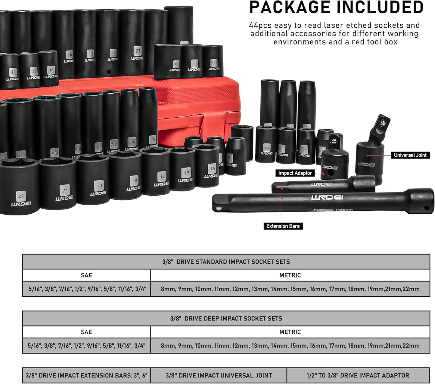 52-Piece Impact Socket Set with 72-Tooth Ratchet & Adapter - Metric & SAE Mechanic Tools for Automotive Repair