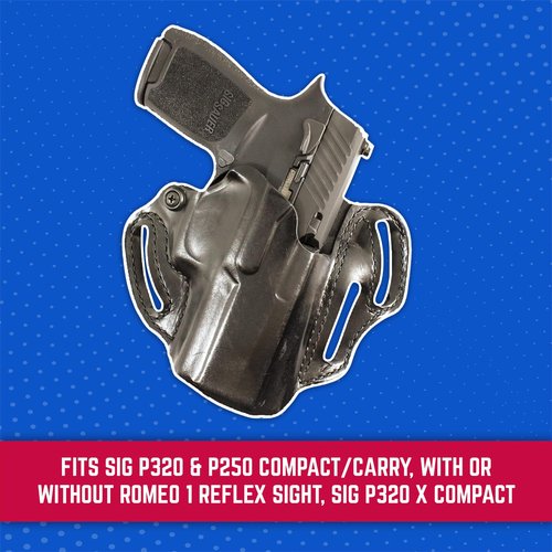 Desantis Speed Scabbard Holster - OWB Leather Pistol Holster, Compatible with SIG P320 & P250 Compact/Carry, with or Without ROMEO1 Reflex Sight - SIG P320 XCOMPACT - Right Hand Draw, Black