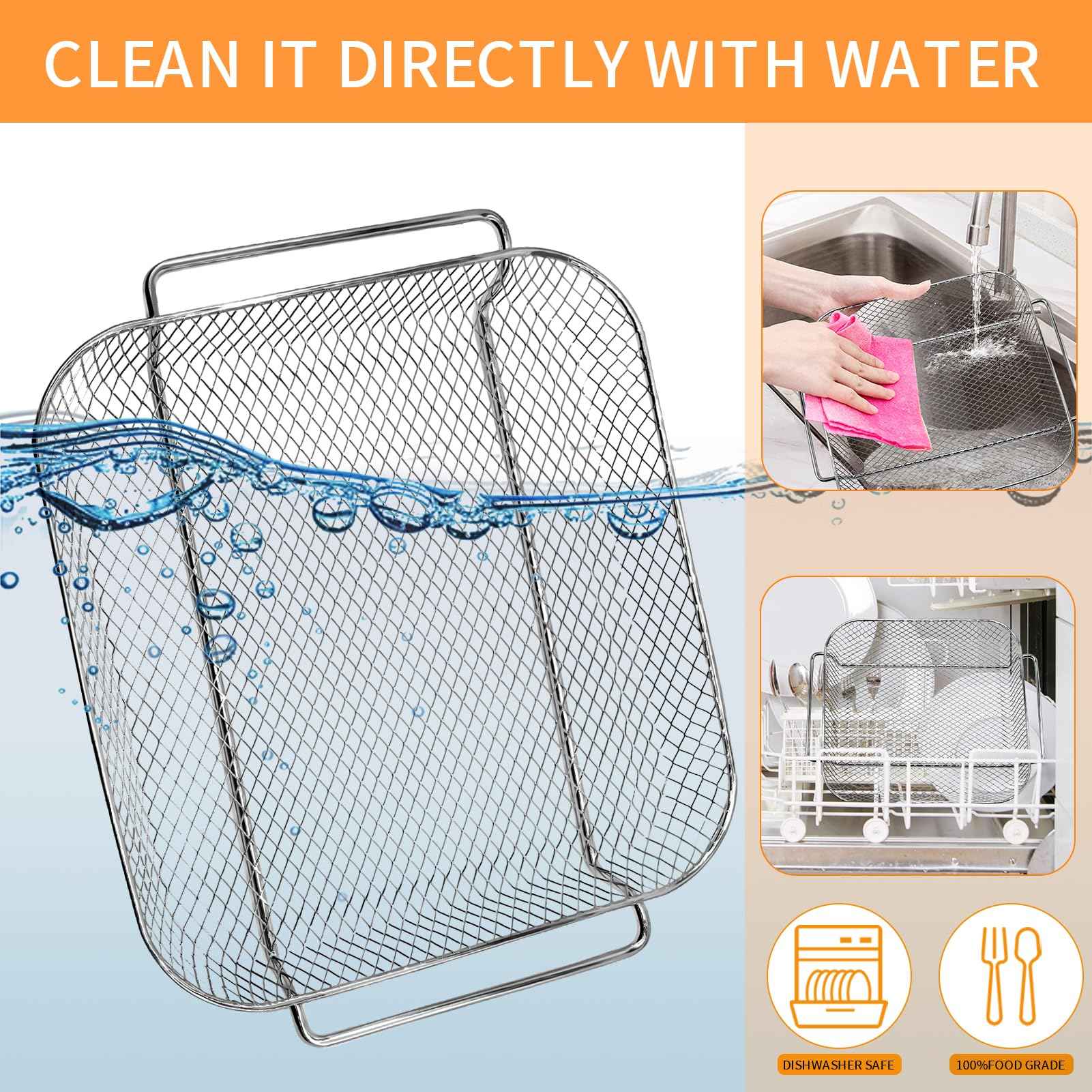 GWYSY Air Fryer Basket Replacement for Emeril Lagasse 26 QT Extra Large Air Fryer Convection Toaster Oven, 12.5 * 10.2'' Non-stick Mesh Air Fryer Basket Wire Rack Accessories Parts, Dishwasher Safe