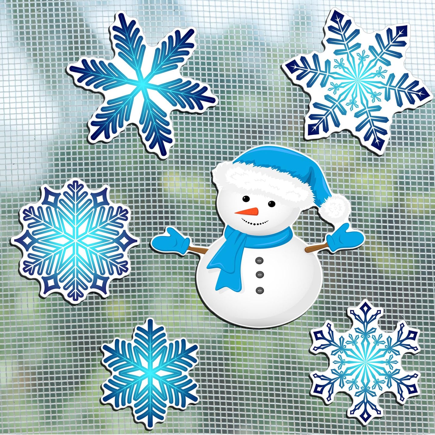 Konohan 12 Pcs/6 Pairs Winter Snowflake Screen Door Magnets Snowman Double Sided Screen Door Magnet Flexible Protector Decorative Screen Magnets for Window Screen Sliding Doors