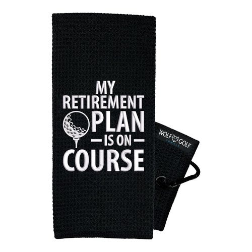 Wolf Golf Towels - My Retirement Plan is On Course Golf Towel - Embroidered Funny Golf Towel - Golf Gift for Men - Golf Accessories for Men