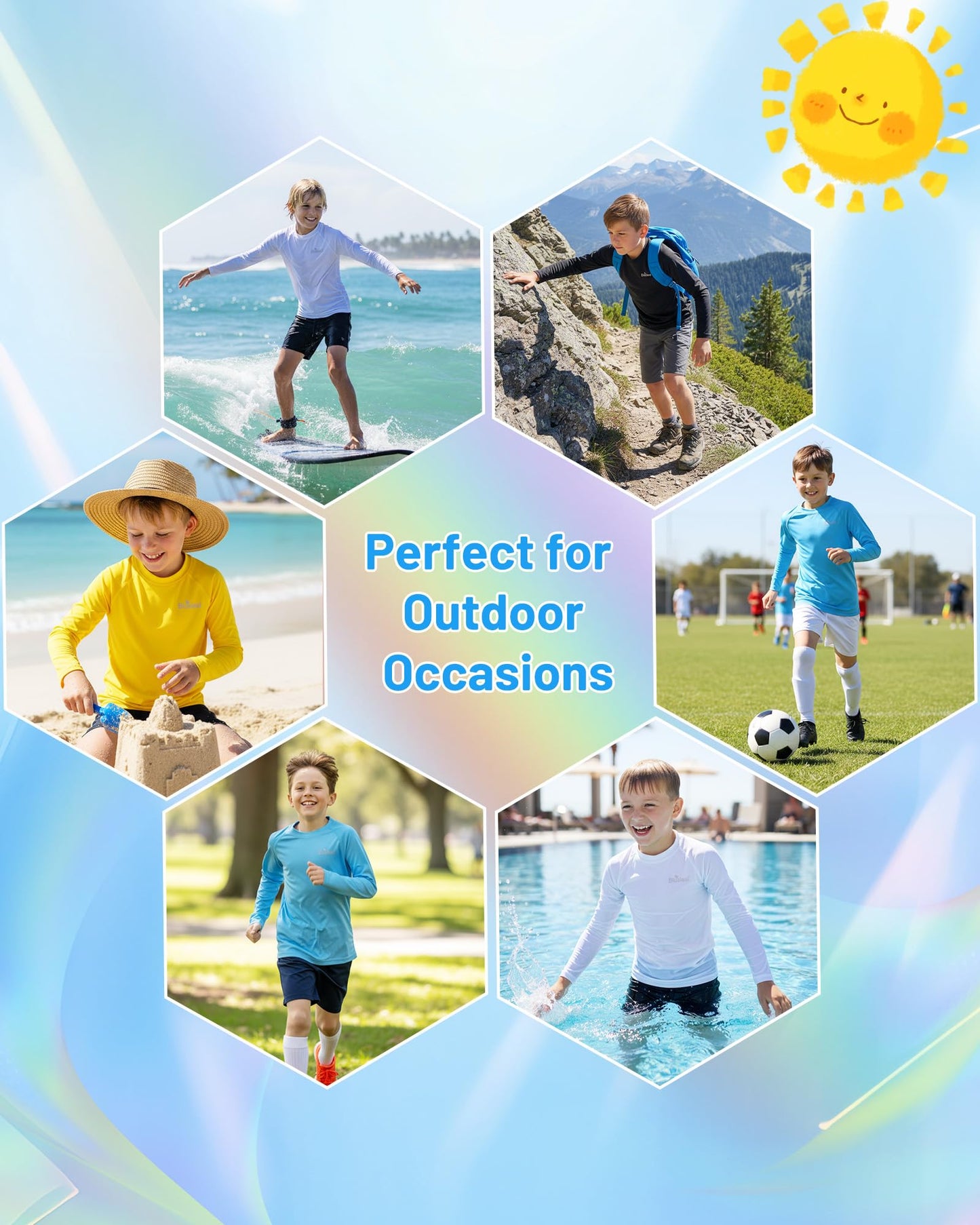 Blueleaf Boys UPF 50+ Sun Protection Shirt 2T to Youth Long Sleeve UV Swim Rash Guard for Beach Surf Quick Dry