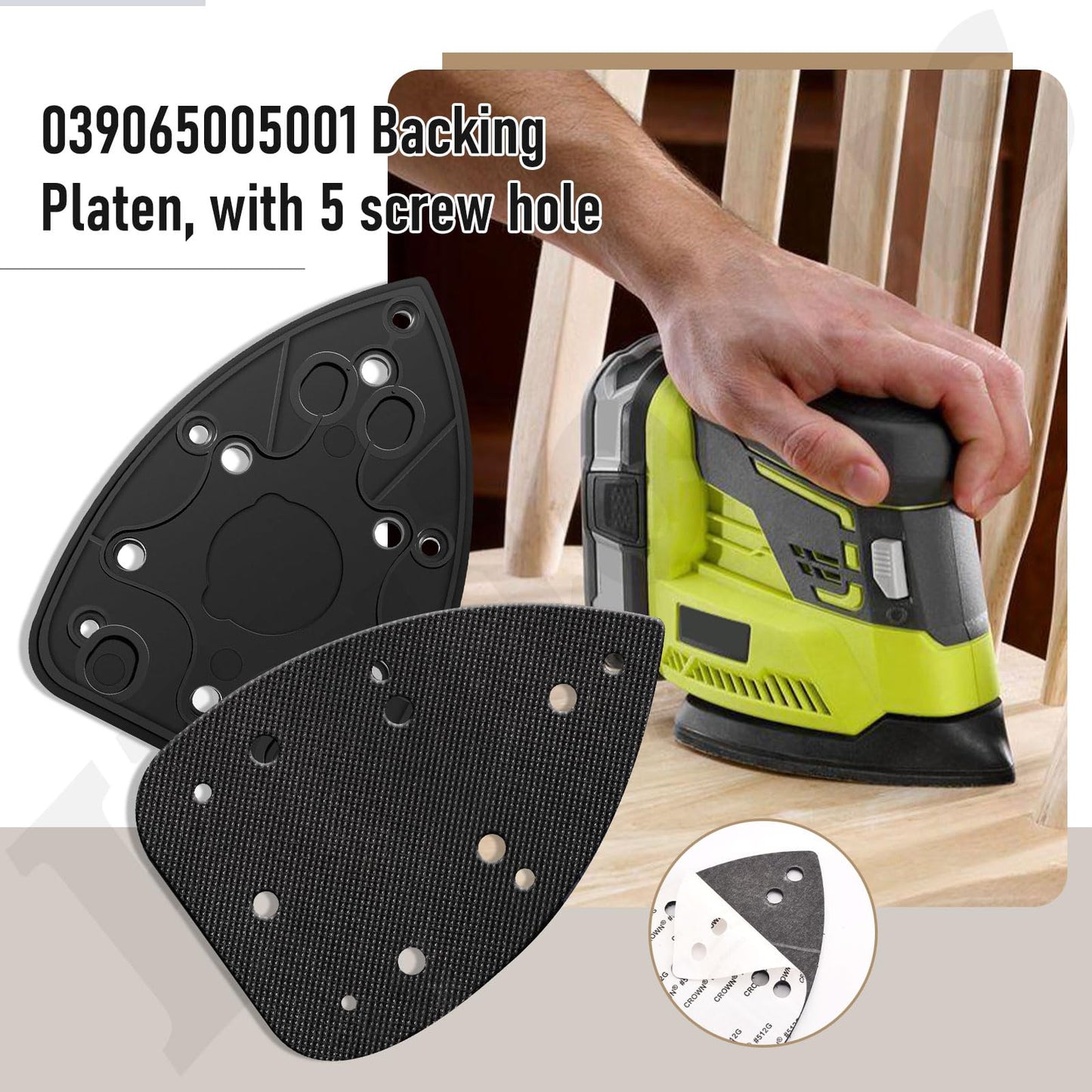 2 Pack 039065005001 Mouse Sander Replacement Pads Compatible with Ryobi Ridgid/Homelite CFS1503K CFS1503 CFS1502 CFS1503G Backing Platen Detail Sander