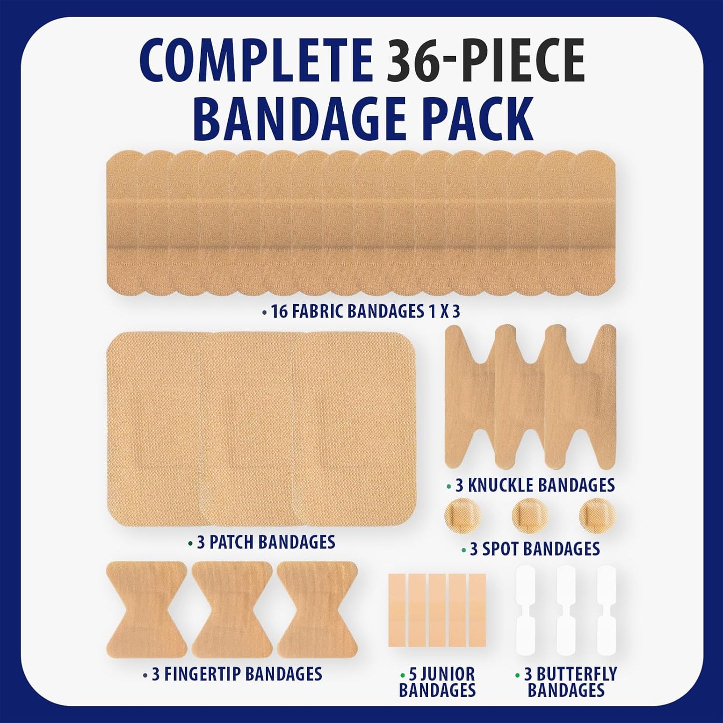 MFASCO First Aid Kit Bandage Refill Pack - Assorted Fabric Bandaids for Quick Relief - Small & Portable
