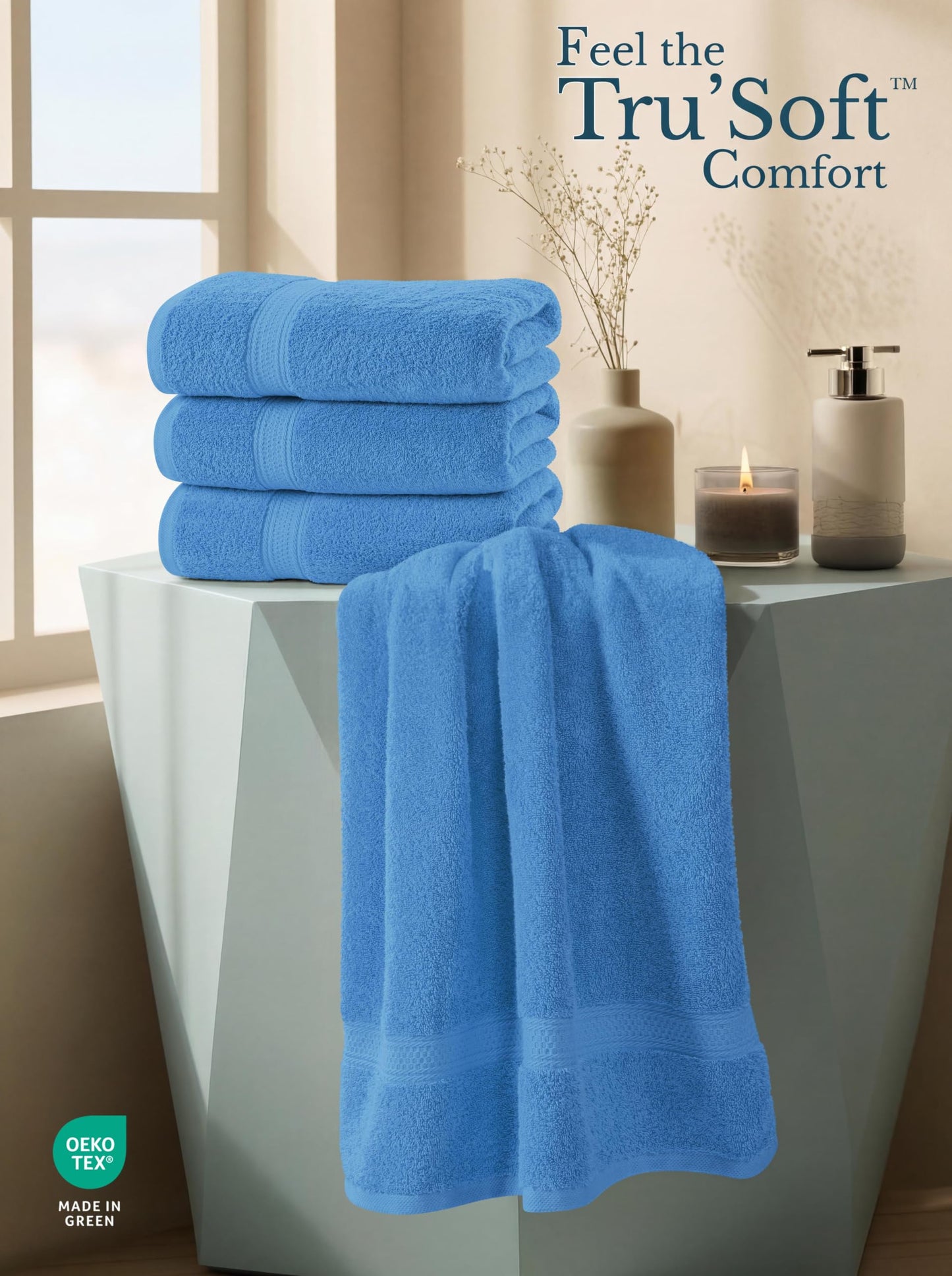 Utopia Towels 4 Pack Premium Bath Towels Set, 27 by 54 Inches, 100% Ring Spun Cotton 600GSM, Lightweight and Highly Absorbent Quick Drying Towels, Perfect for Daily Use, Electric Blue