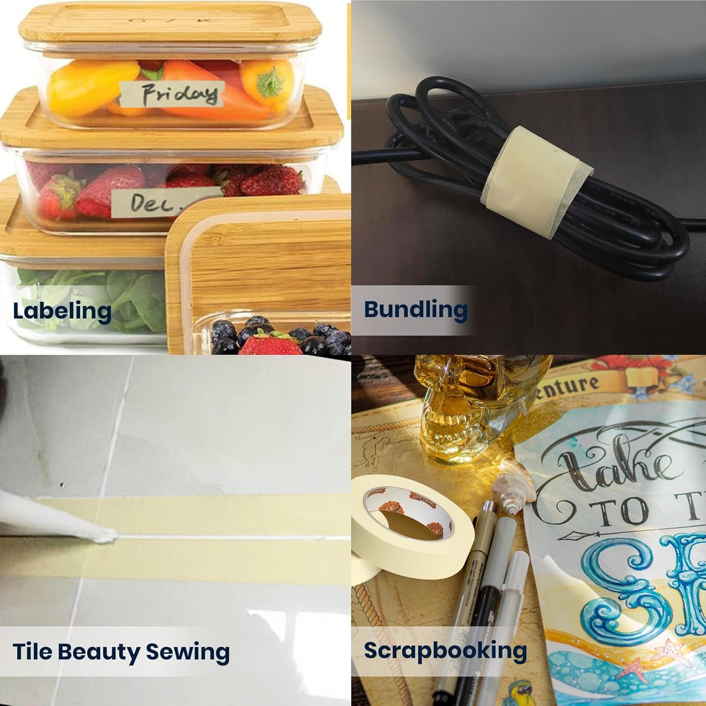 TAPEBEAR Masking Tape - 0.7 Inches x 60 Yards | Beige White Painters Tape for DIY & Home Projects - 10 Rolls