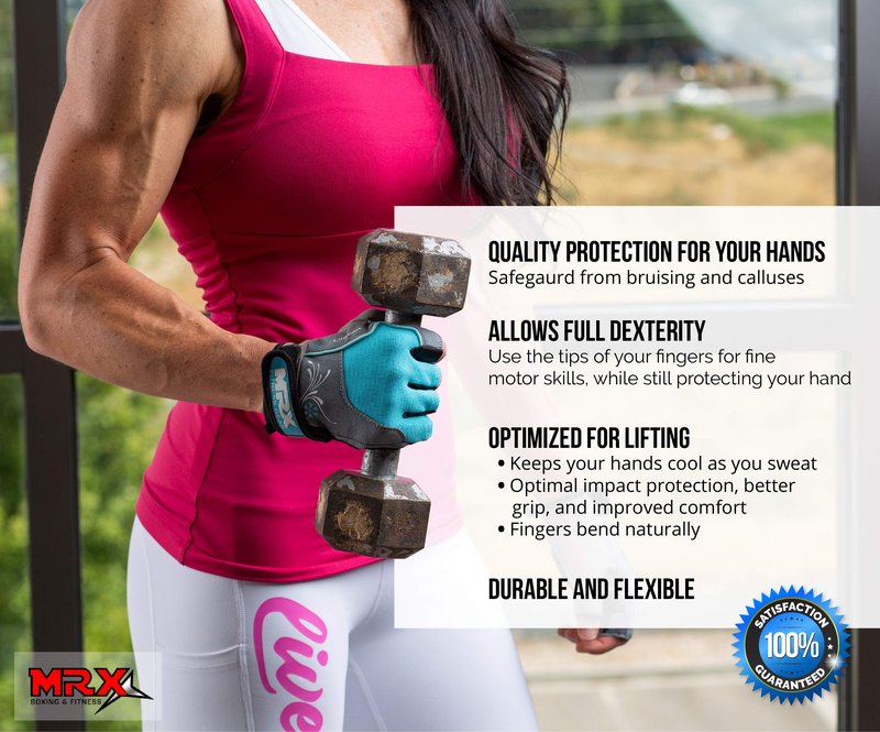 MRX BOXING & FITNESS Weight Lifting/Exercise Grip Gloves for Women, Great for Workouts, Weight Training and More, Sky Blue X-Large