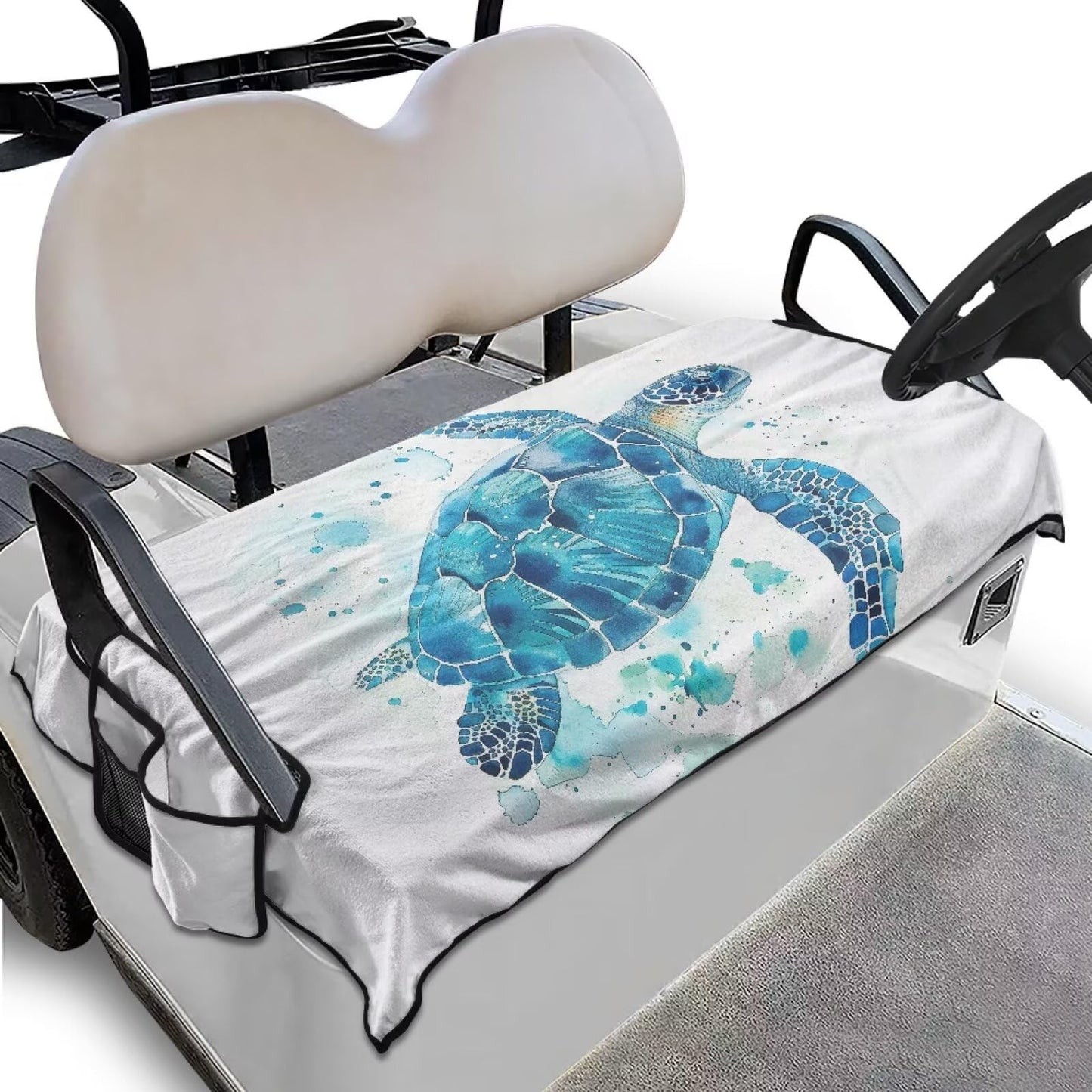 Darisoco Sea Turtle Golf Cart Towel Seat Covers Club Car Golf Cart Seat Covers with 4 Side Pockets Fits for Club Car and More 2 Person Seats Golf Carts