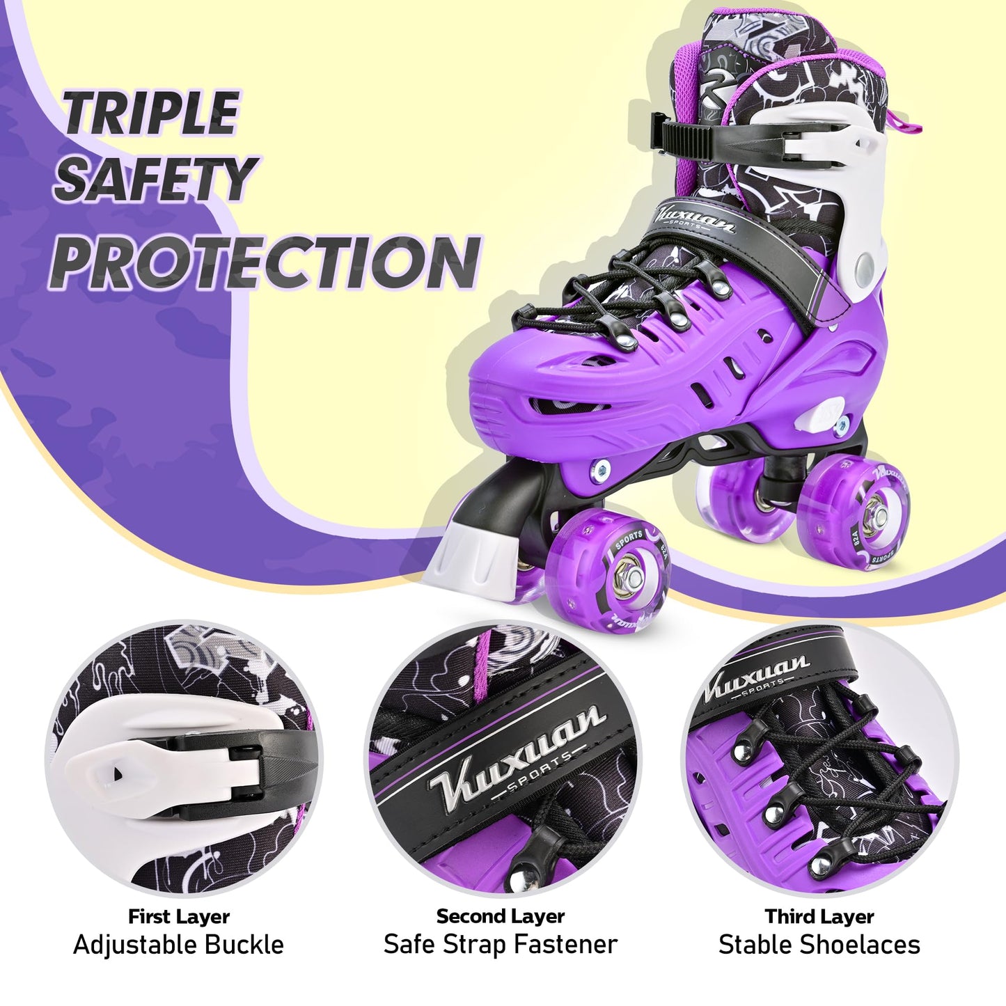 Kuxuan Skates Roller Skates for Girls and Boys Kids, 4 Sizes Adjustable Fun Kids Toddler Rollerskates with Light up Wheels for Teens Women Indoor Outdoor