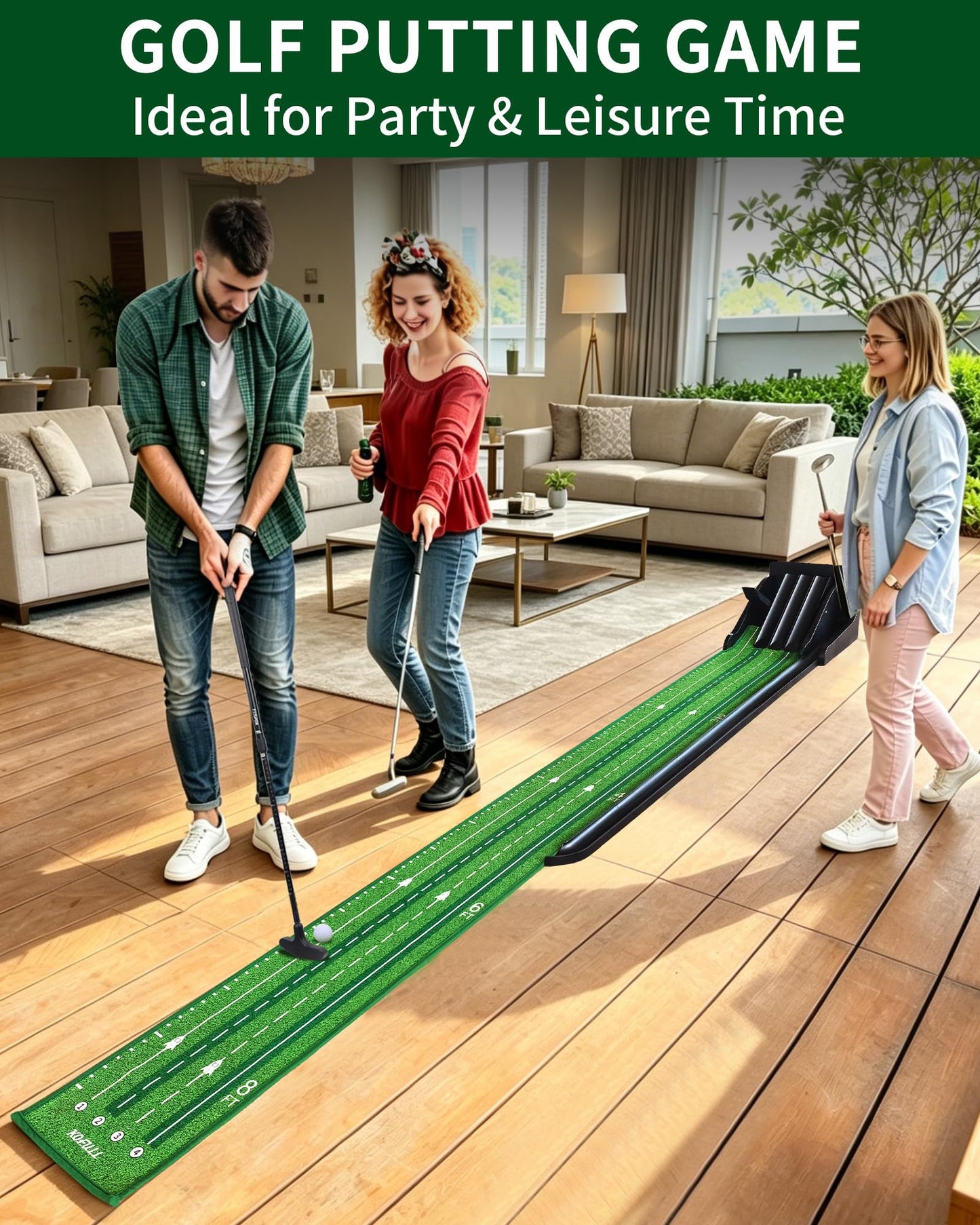 Putting Green Indoor - Practice Uphill Putts, Golf Putting Mat with Auto Ball Return, Golf Training Aid for Home, Office, Backyard, Party Game, Great Gifts for Men Dad